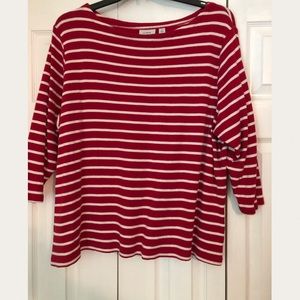 L. L. Bean Red and White Striped Shirt Size 3X